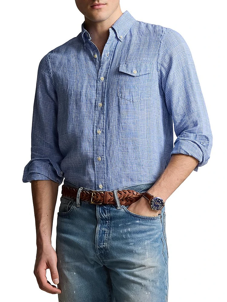 Plaid Linen Sport Shirt