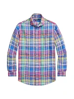 Plaid Linen Button-Front Shirt