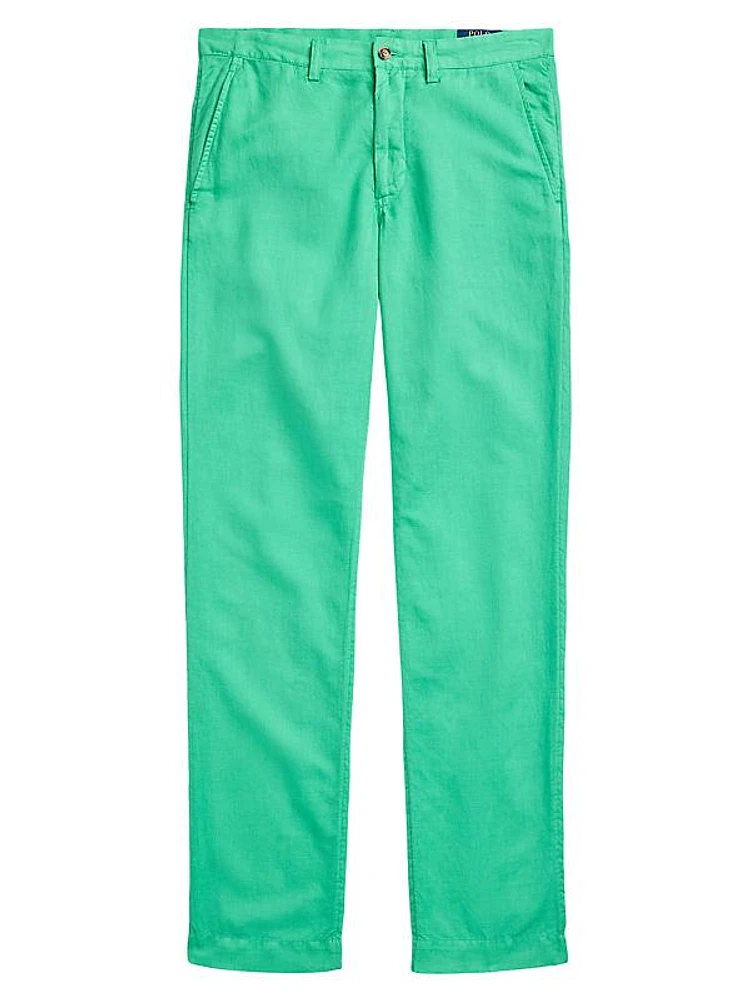 Linen & Cotton-Blend Flat-Front Pants