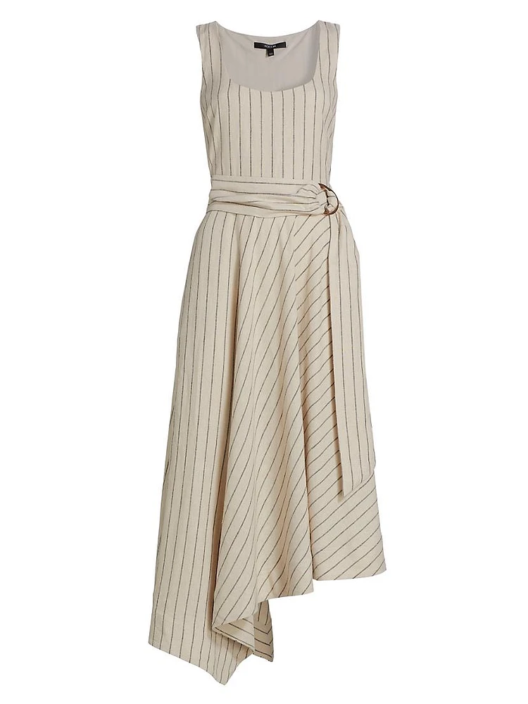 Naomi Asymmetric Linen-Blend Midi-Dress