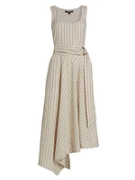 Naomi Asymmetric Linen-Blend Midi-Dress