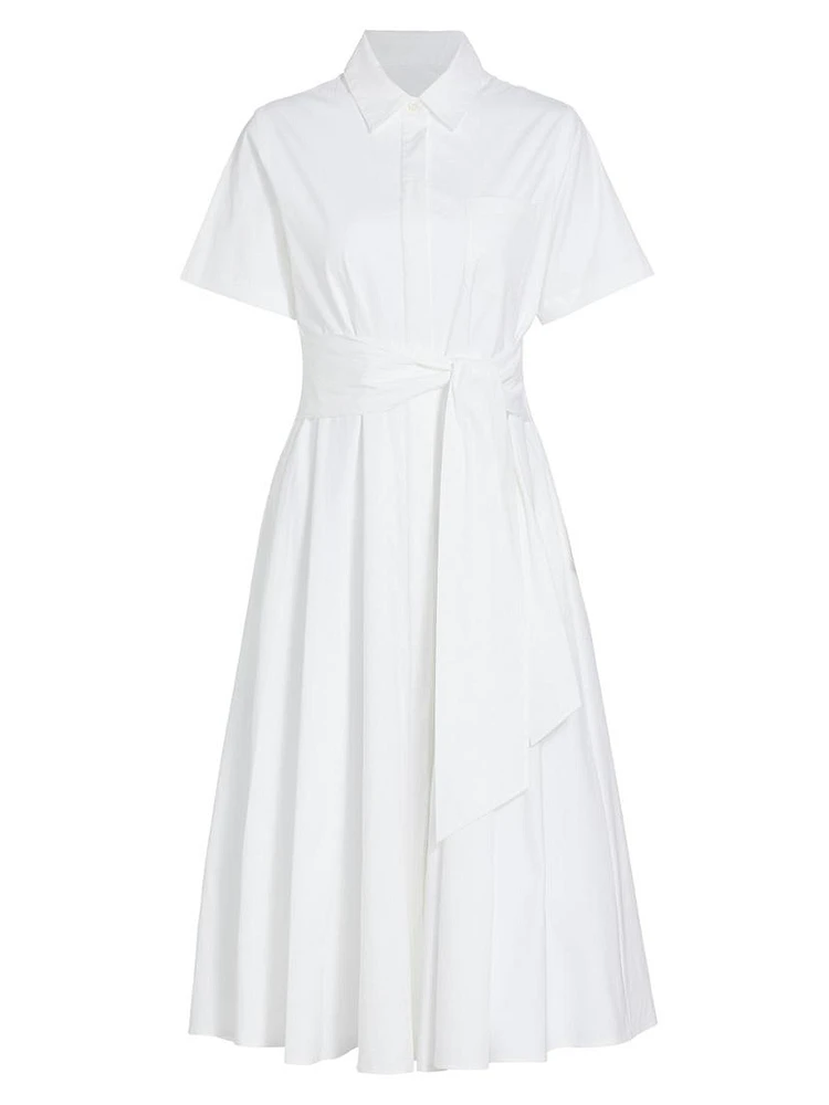 Megan Tie-Waist Cotton Midi-Dress