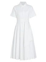 Megan Tie-Waist Cotton Midi-Dress