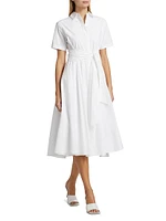 Megan Tie-Waist Cotton Midi-Dress