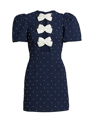 Veronica Pearl Bow Puff-Sleeve Minidress