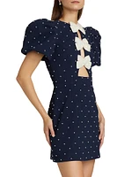 Veronica Pearl Bow Puff-Sleeve Minidress