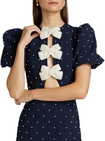 Veronica Pearl Bow Puff-Sleeve Minidress