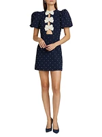 Veronica Pearl Bow Puff-Sleeve Minidress