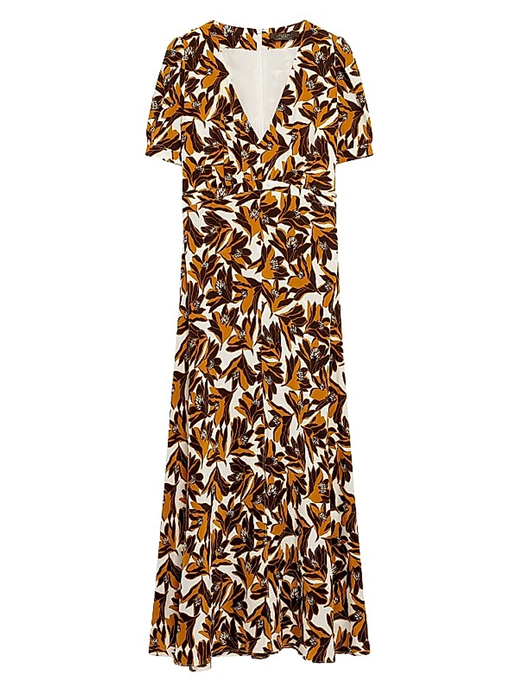 Affine Floral Silk V-Neck Dress