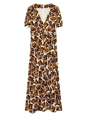 Affine Floral Silk V-Neck Dress