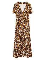 Affine Floral Silk V-Neck Dress