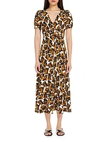 Affine Floral Silk V-Neck Dress