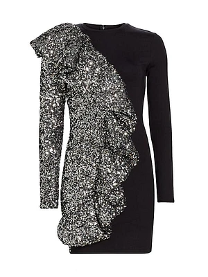 Sequin Ruffled Long-Sleeve Minidress