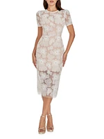 Lia Floral Puff-Sleeve Midi-Dress