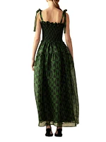 Smocked Tie-Strap Maxi Dress