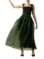 Smocked Tie-Strap Maxi Dress