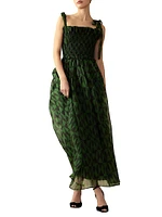 Smocked Tie-Strap Maxi Dress