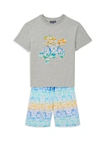 Little Boy's & Ombré Tahiti Turtles Swim Trunks