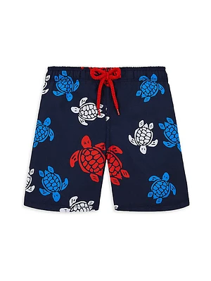 Little Boy's & Tortues Multicolores Print Swim Trunks