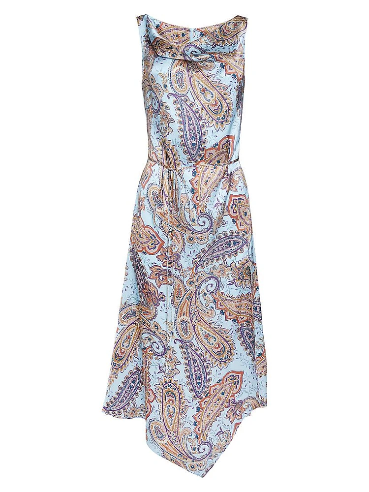 Printed Silk Cowlneck Maxi Dress