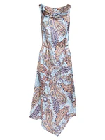 Printed Silk Cowlneck Maxi Dress