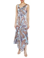 Printed Silk Cowlneck Maxi Dress