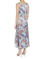 Printed Silk Cowlneck Maxi Dress