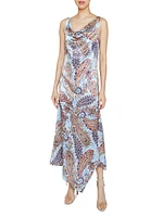 Printed Silk Cowlneck Maxi Dress