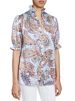 Ruffled Printed Silk Blouse