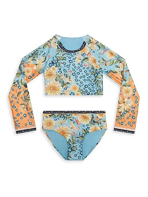 Little Girl's & Returning To The Roots Caramel Jardim Cropped Rashguard Bikini