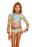 Little Girl's & Returning To The Roots Caramel Jardim Cropped Rashguard Bikini