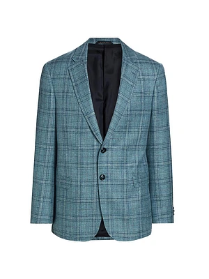 Plaid Silk-Blend Two-Button Blazer