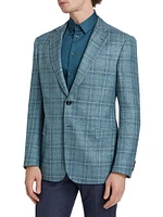 Plaid Silk-Blend Two-Button Blazer