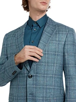 Plaid Silk-Blend Two-Button Blazer