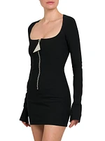 Crepe Zip-Front Minidress