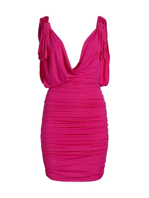 Jersey Draped V-Neck Minidress