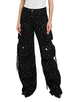 Fern Lunghi Embellished Mid-Rise Wide-Leg Cargo Jeans