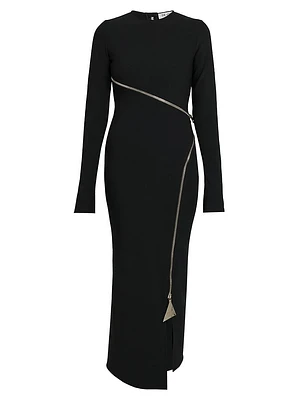 Crepe Wraparound Zip Midi-Dress