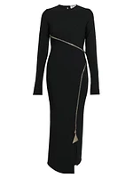 Crepe Wraparound Zip Midi-Dress