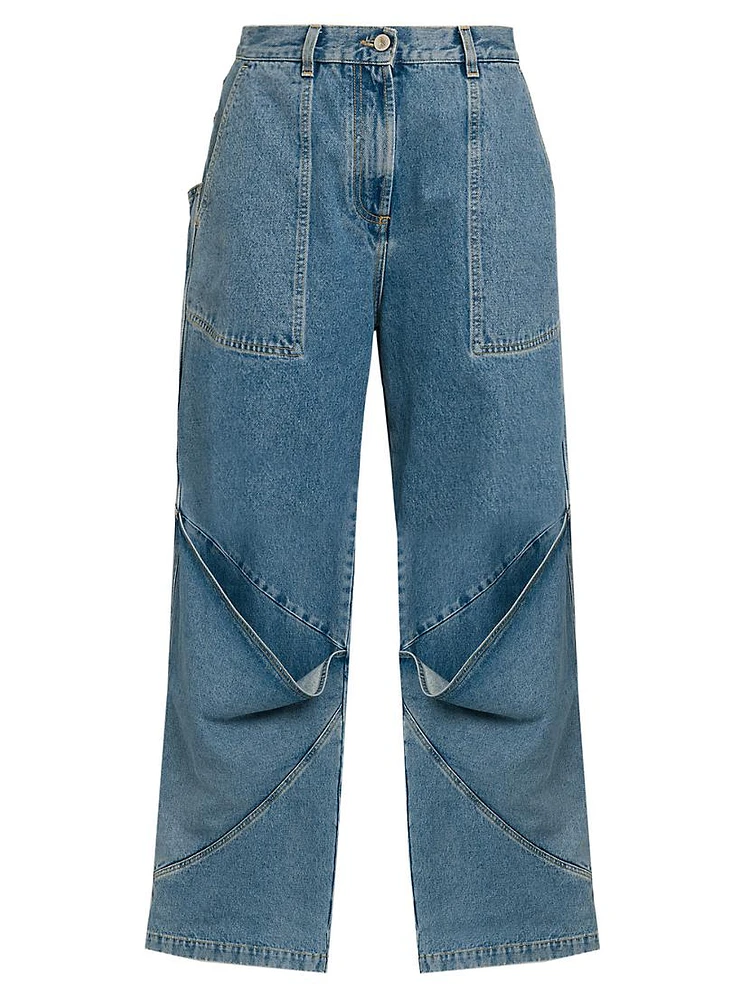 Seamed Drape Wide-Leg Jeans