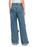 Seamed Drape Wide-Leg Jeans