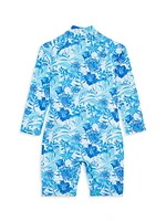 Little Girl's & Tahiti Flowers Jersey One-Piece Swim Wetsuit