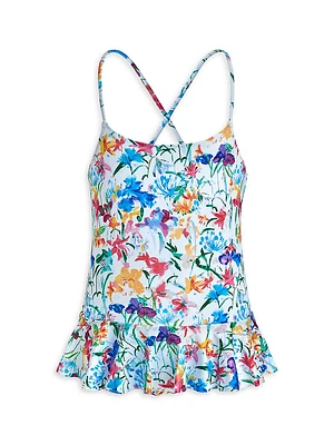 Little Girl's & Happy Flowers Jersey Swimsuit