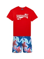 Little Boy's & Glowed Star Print Swim Trunks