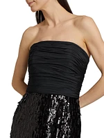 Strapless Ruched Sequin Gown