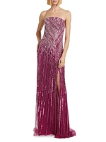 Strapless Sequined Tulle Gown