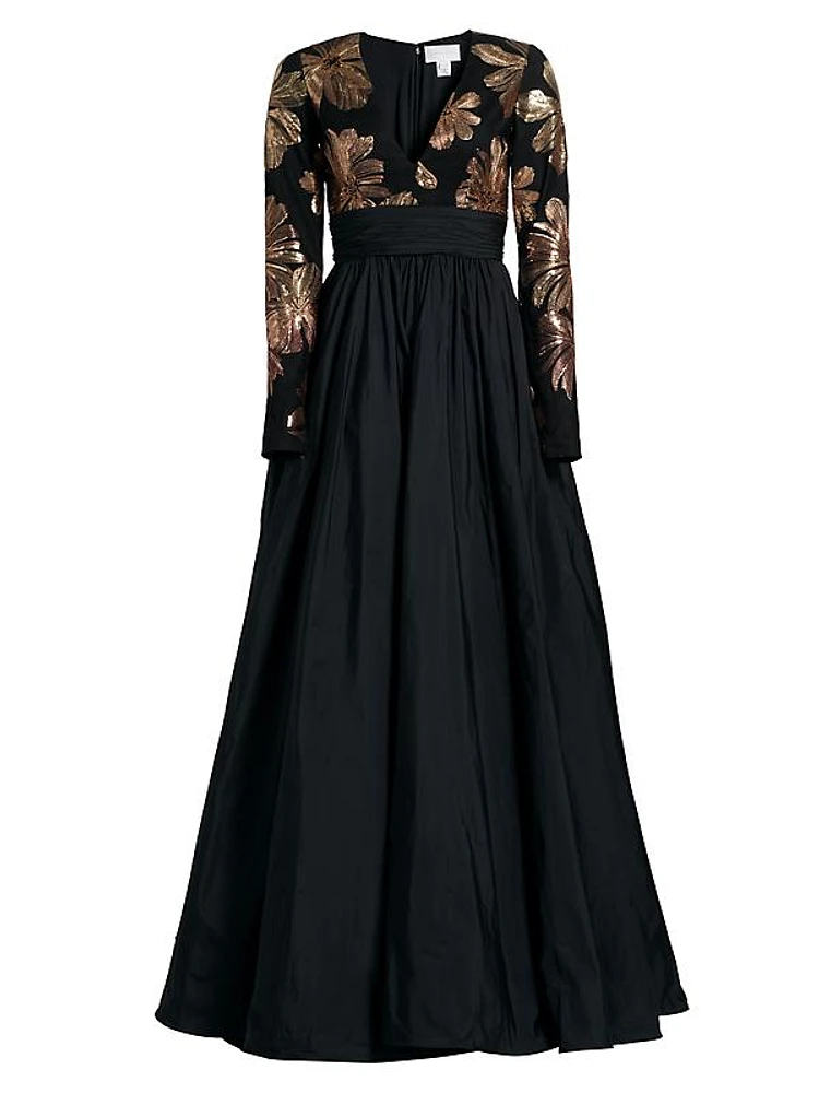 Floral Tulle & Taffeta A-Line Gown