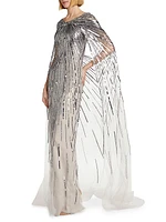 Sequin-Embroidered Cape Gown