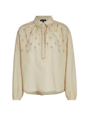 Robin Embroidered Button-Front Blouse