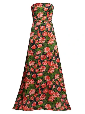 Floral Strapless A-line Gown